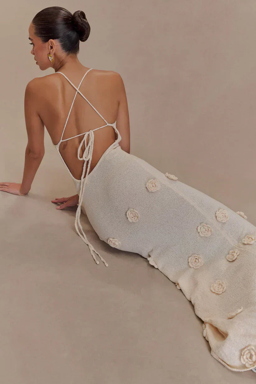 Milava™ | Nayla Maxi Sukienka Szydełkowana z Kwiatowym Wzorem