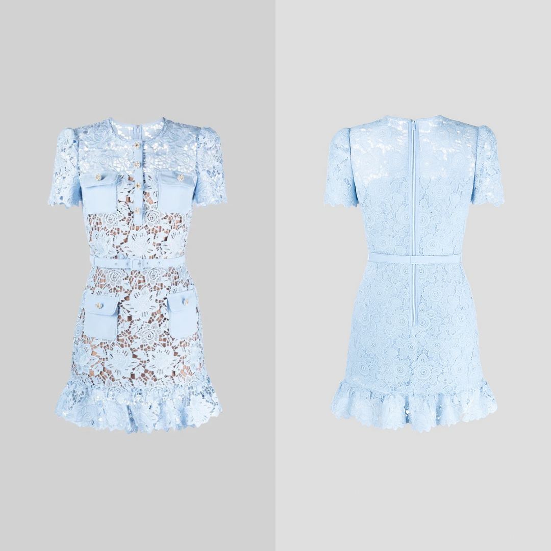 Milava™ | Niebieska Haftowana Sukienka w Kwiaty