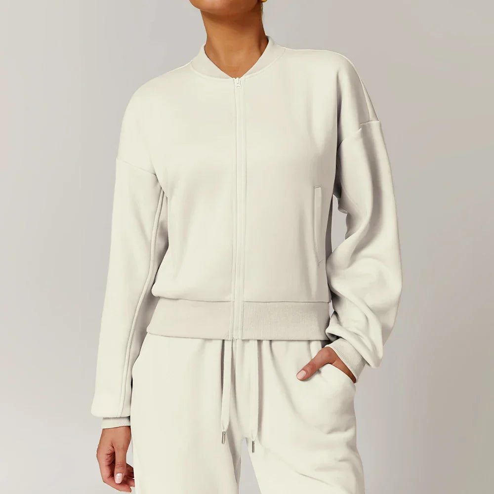 Luźna dresowa kurtka z zamkiem błyskawicznym i długim rękawem