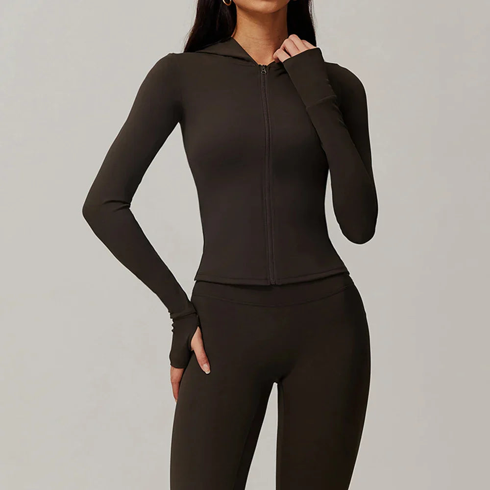 Kobieta Sportowa Kurtka z Kapturem i Długim Rękawem z Zamkiem