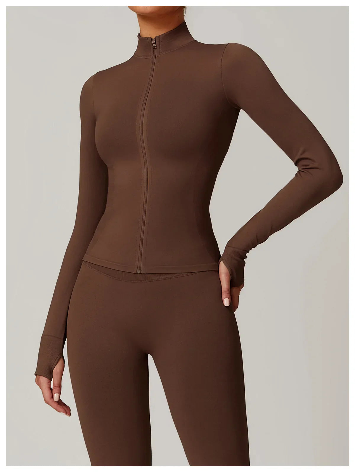 Nowa bezszwowa kurtka do jogi modelująca sylwetkę z zamkiem błyskawicznym