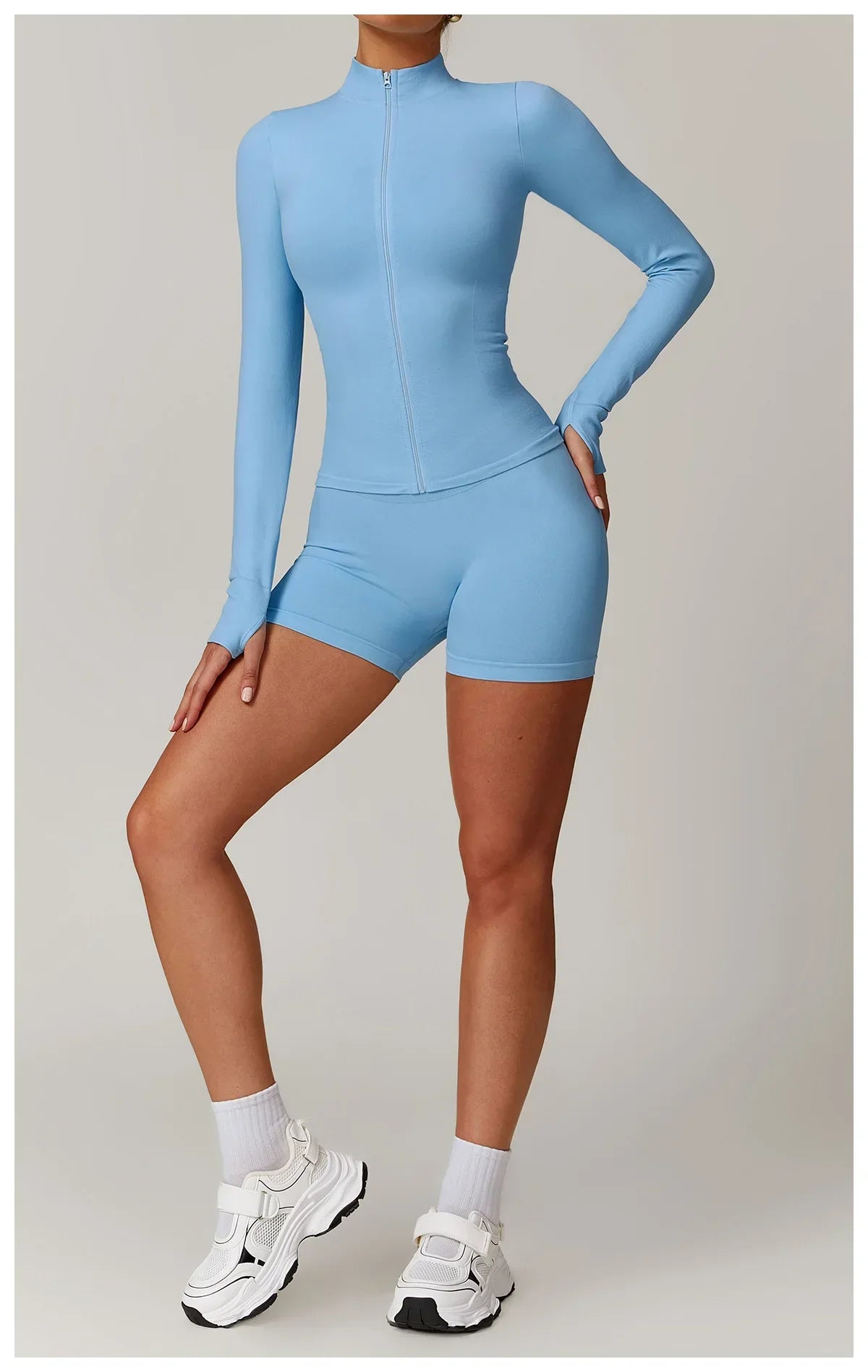 Nowa bezszwowa kurtka do jogi modelująca sylwetkę z zamkiem błyskawicznym