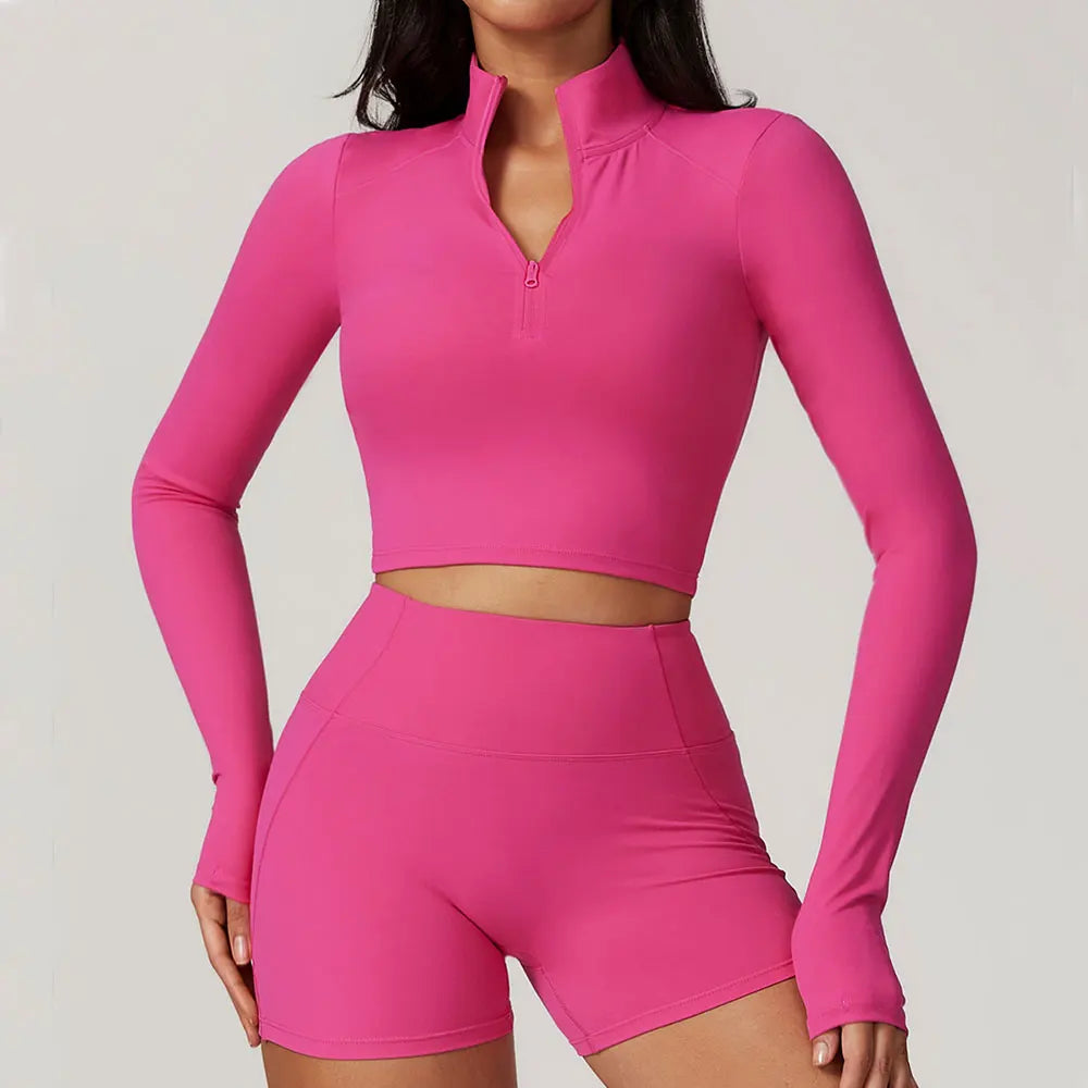 Slim Fit Długi Rękaw Kurtka do Jogi z Pół-Zipem