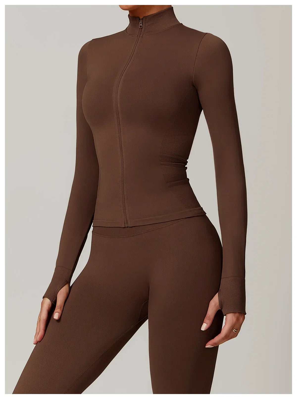 Nowa bezszwowa kurtka do jogi modelująca sylwetkę z zamkiem błyskawicznym