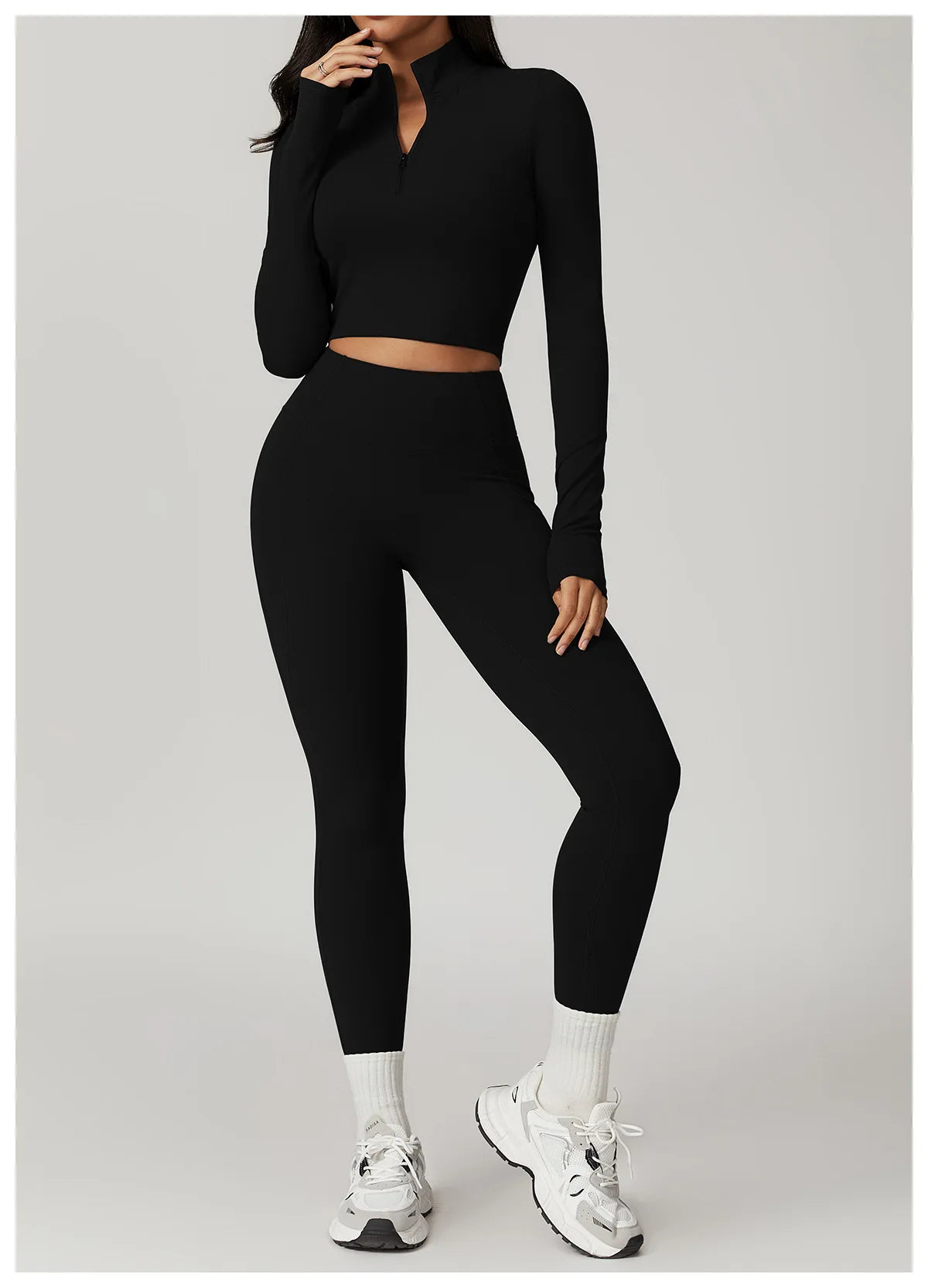 Slim Fit Długi Rękaw Kurtka do Jogi z Pół-Zipem