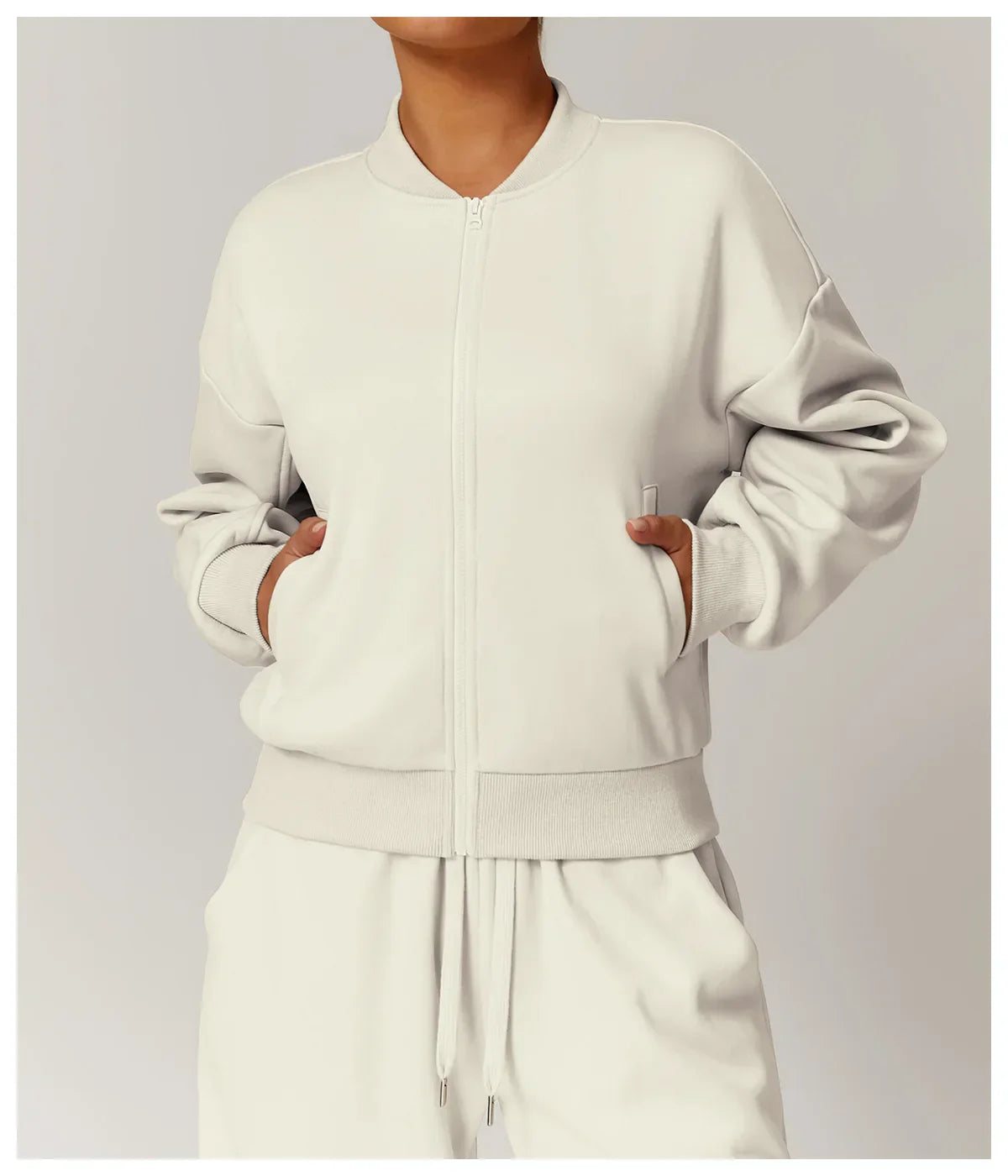 Luźna dresowa kurtka z zamkiem błyskawicznym i długim rękawem