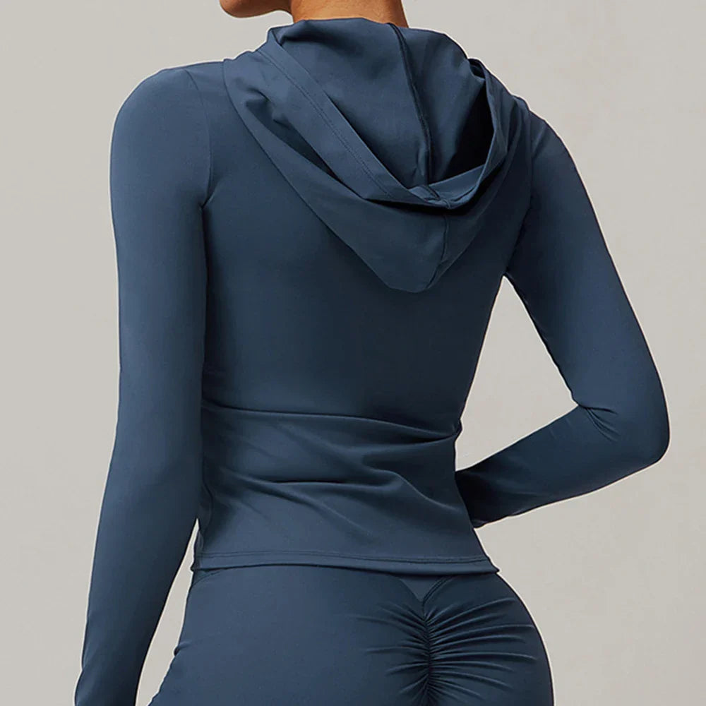 Kobieta Sportowa Kurtka z Kapturem i Długim Rękawem z Zamkiem