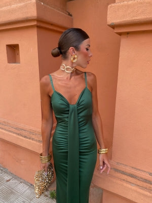 Milava™ | Satiny Dress with Button Detail