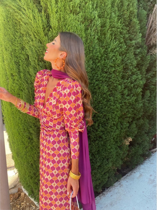 Milava™ | Sukienka midi z długimi rękawami i wzorem