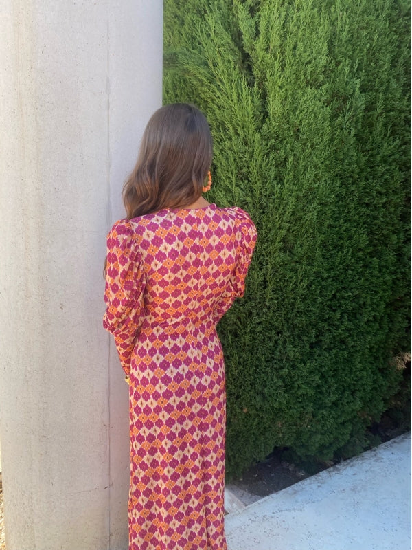 Milava™ | Sukienka midi z długimi rękawami i wzorem