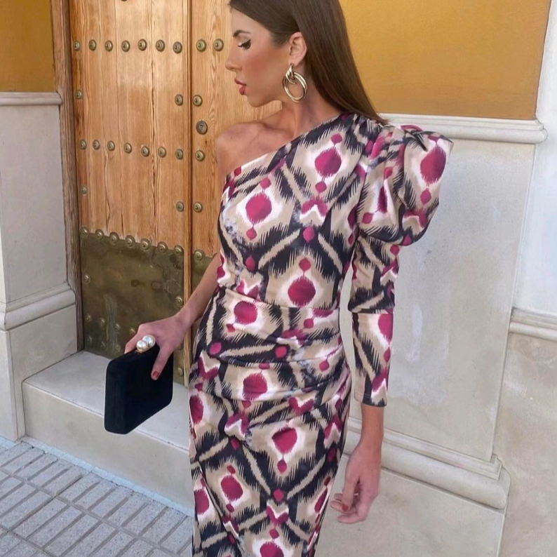 Milava™ | Fioletowa Midi Sukienka z Jednym Ramieniem