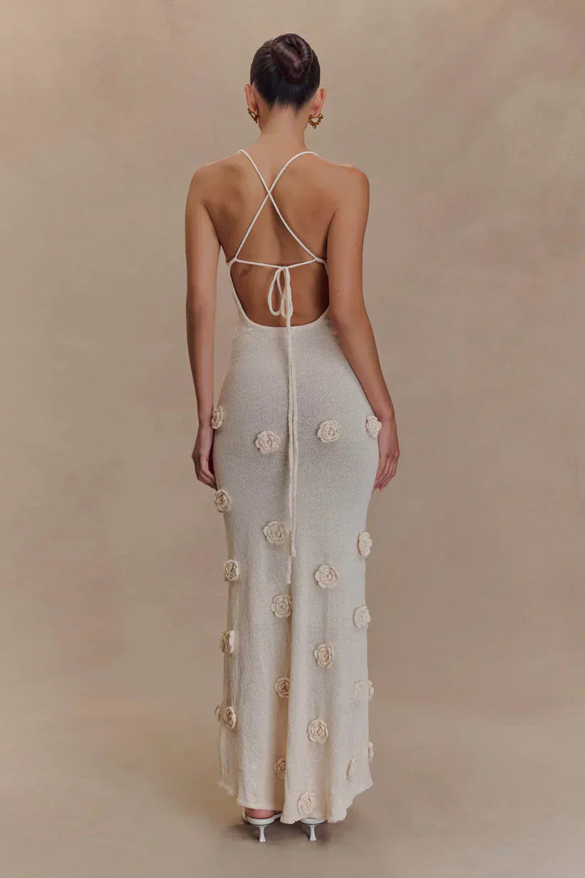 Milava™ | Nayla Maxi Sukienka Szydełkowana z Kwiatowym Wzorem