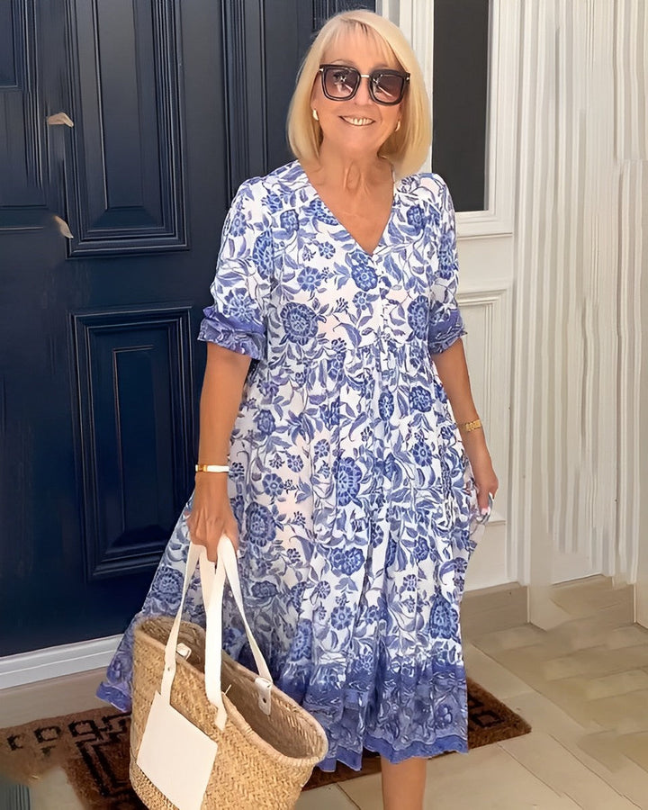 Milava™ | Stylowa Sukienka w Kwiaty z Dekoltem w Serek