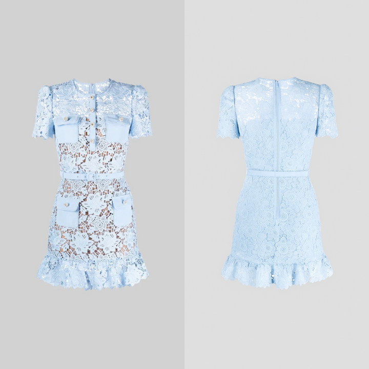 Milava™ | Niebieska Haftowana Sukienka w Kwiaty