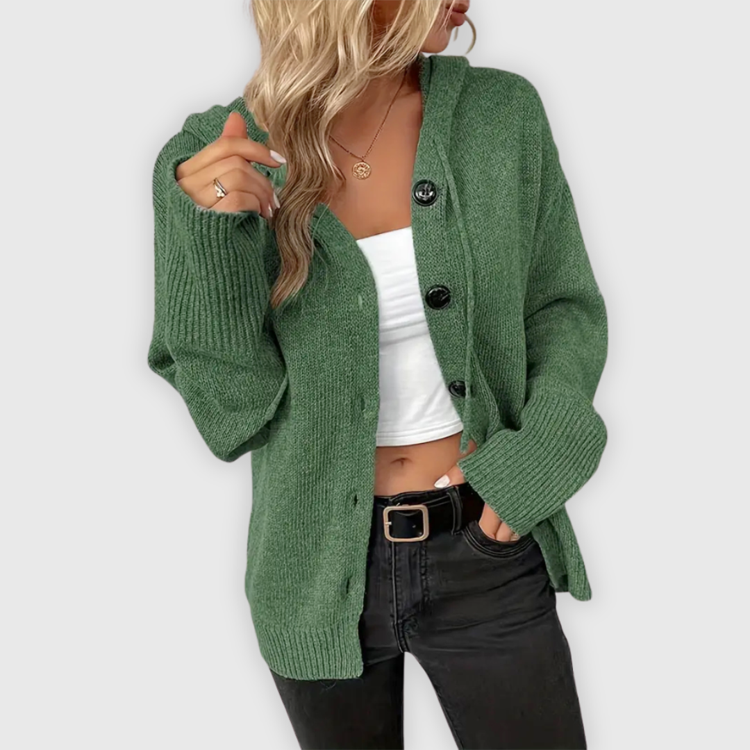 Jagoda | Damski Długi Kardigan z Kapturem