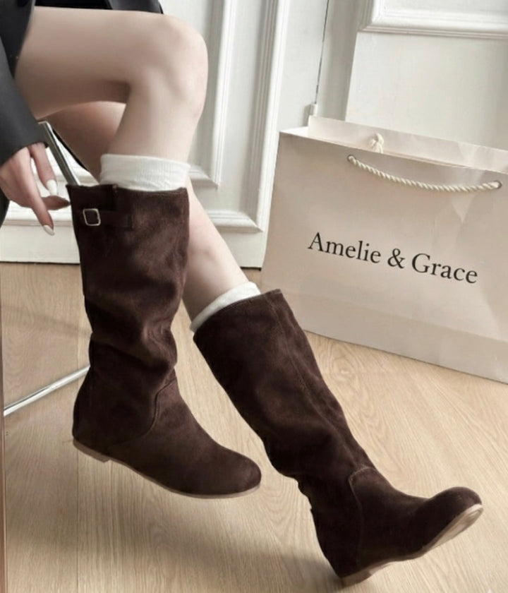Amelia – Stylowe Suede Botki do Kolan