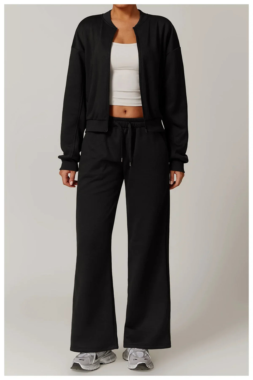 Luźna dresowa kurtka z zamkiem błyskawicznym i długim rękawem