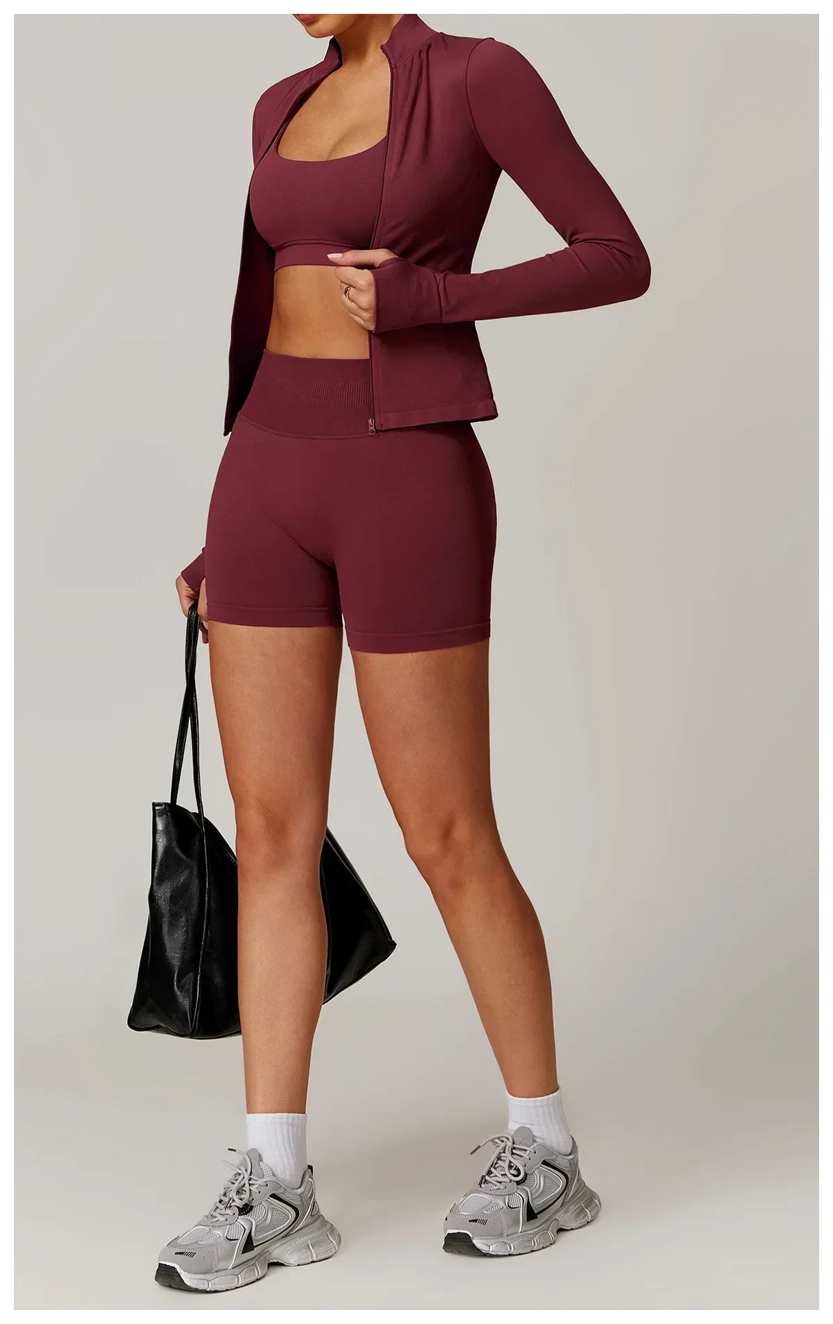 Nowa bezszwowa kurtka do jogi modelująca sylwetkę z zamkiem błyskawicznym