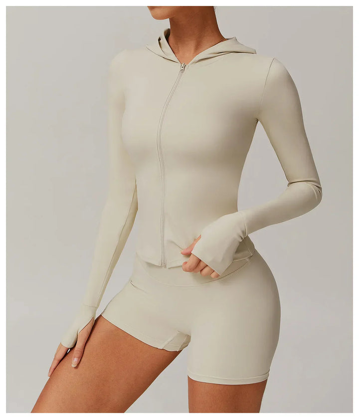 Kobieta Sportowa Kurtka z Kapturem i Długim Rękawem z Zamkiem