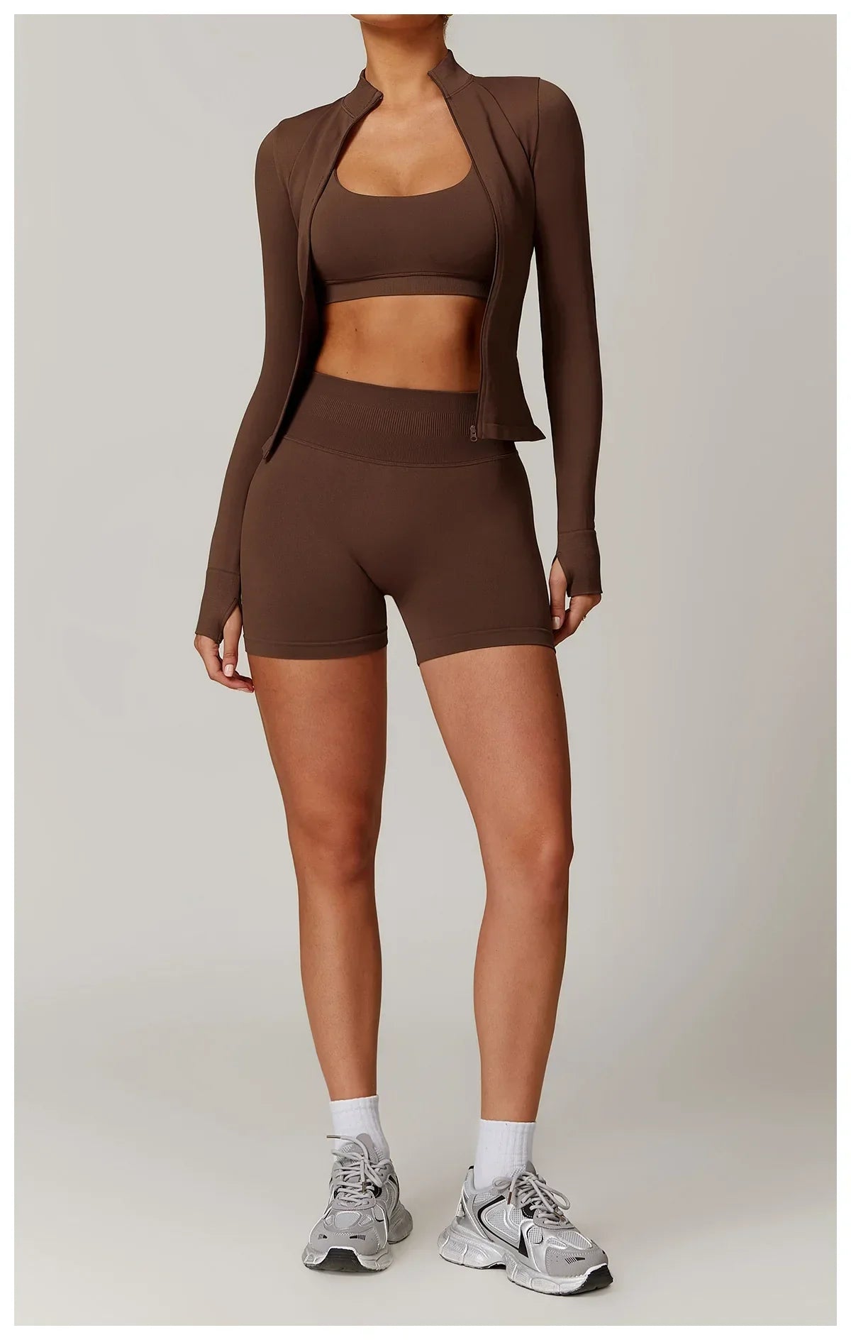 Nowa bezszwowa kurtka do jogi modelująca sylwetkę z zamkiem błyskawicznym