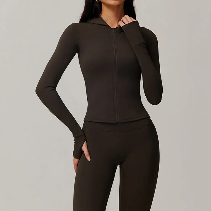 Kobieta Sportowa Kurtka z Kapturem i Długim Rękawem z Zamkiem