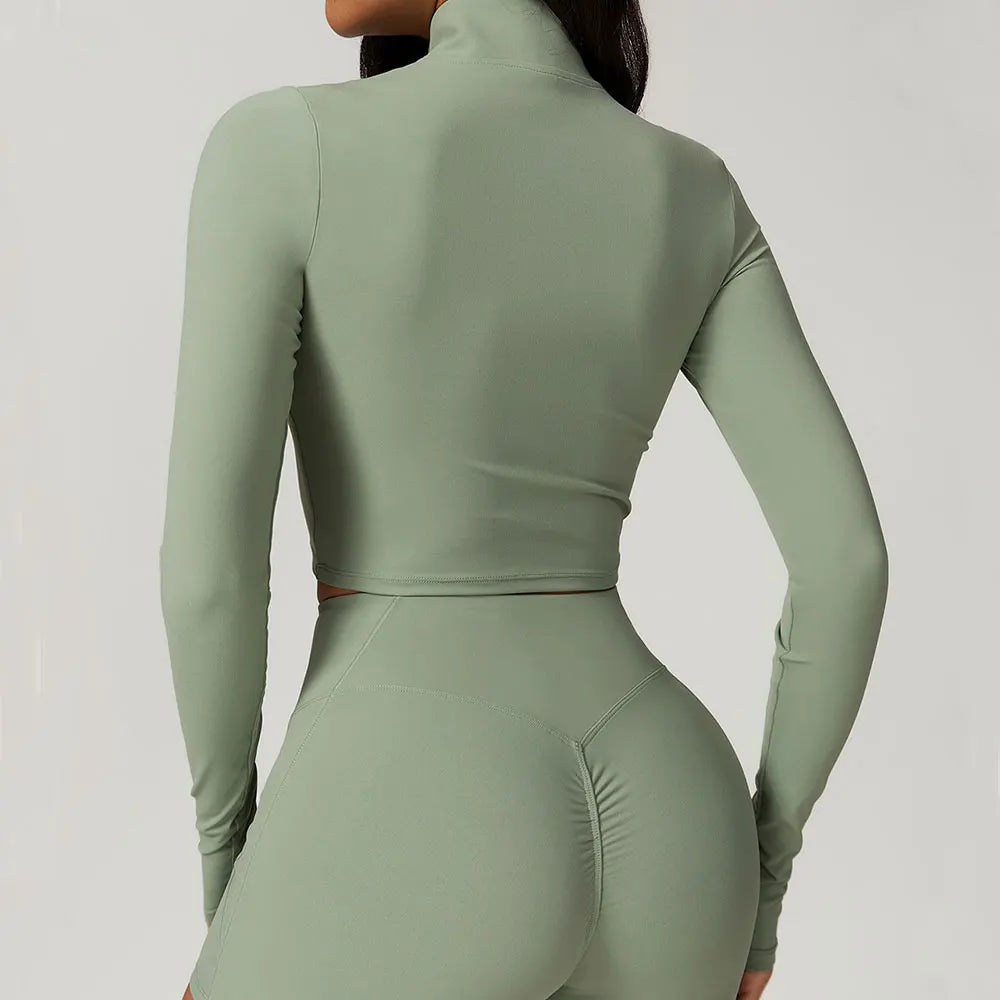 Slim Fit Długi Rękaw Kurtka do Jogi z Pół-Zipem