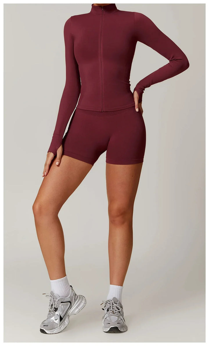 Nowa bezszwowa kurtka do jogi modelująca sylwetkę z zamkiem błyskawicznym