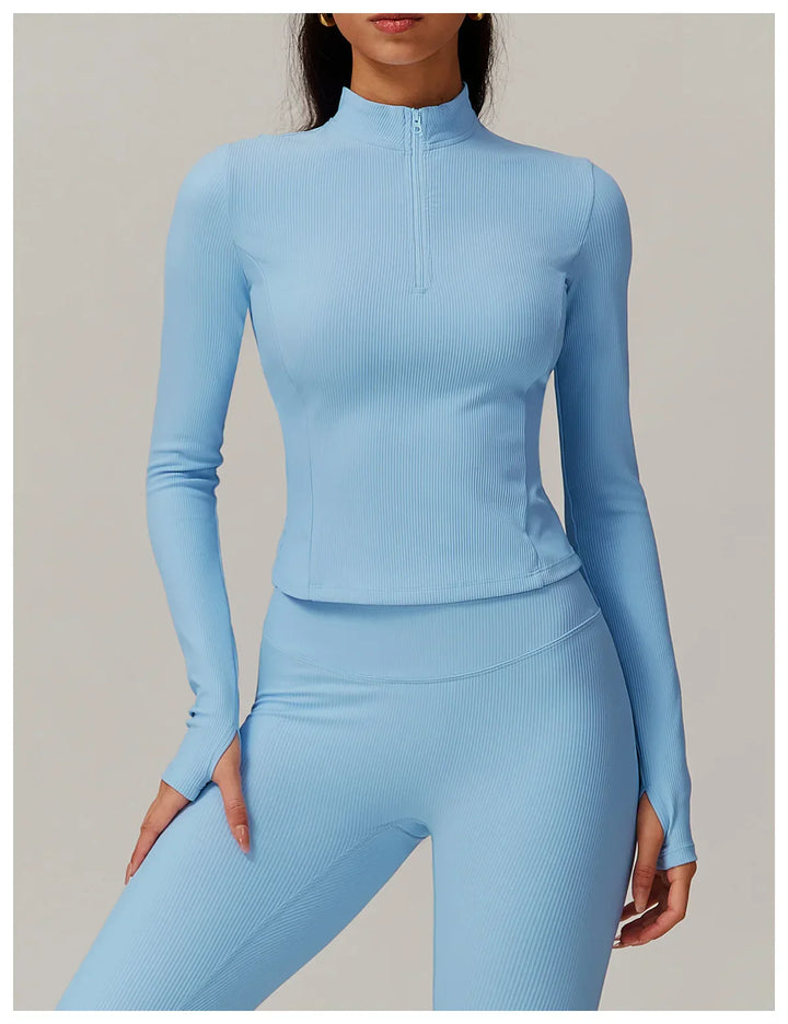 Damska kurtka do jogi z długim rękawem i półsuwnym zamkiem