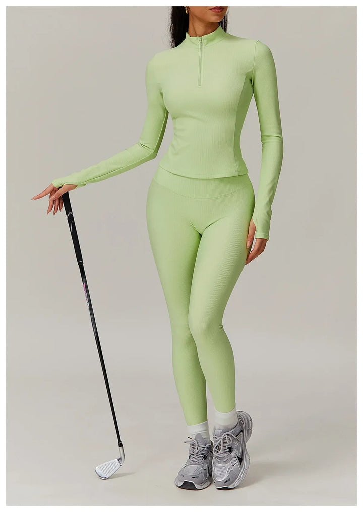 Damska kurtka do jogi z długim rękawem i półsuwnym zamkiem