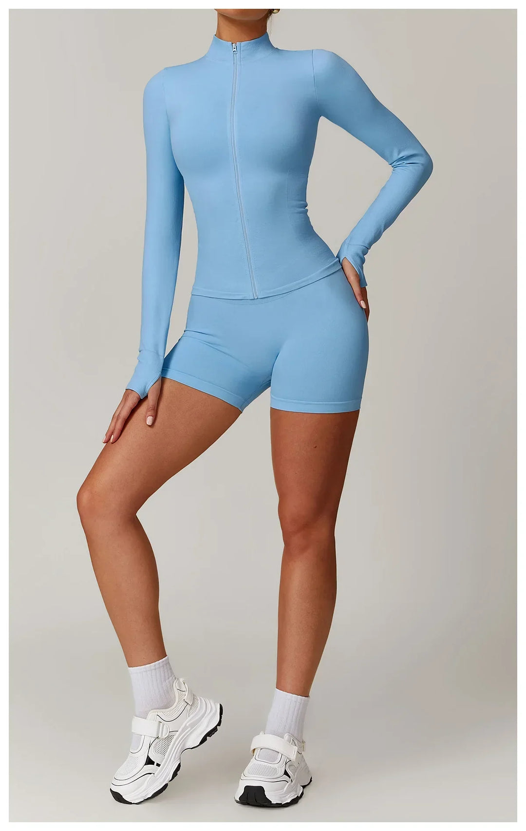 Nowa bezszwowa kurtka do jogi modelująca sylwetkę z zamkiem błyskawicznym