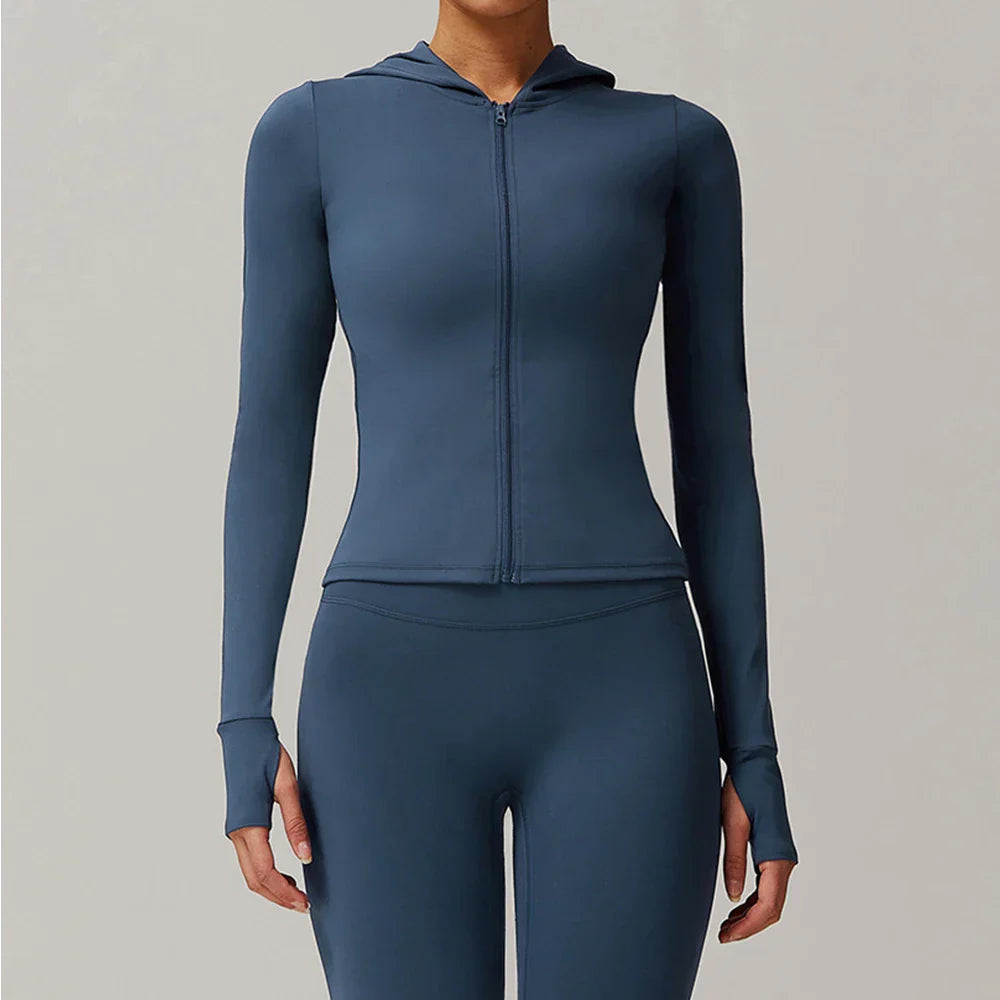 Kobieta Sportowa Kurtka z Kapturem i Długim Rękawem z Zamkiem