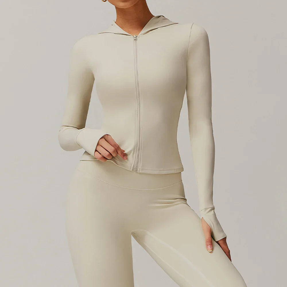 Kobieta Sportowa Kurtka z Kapturem i Długim Rękawem z Zamkiem