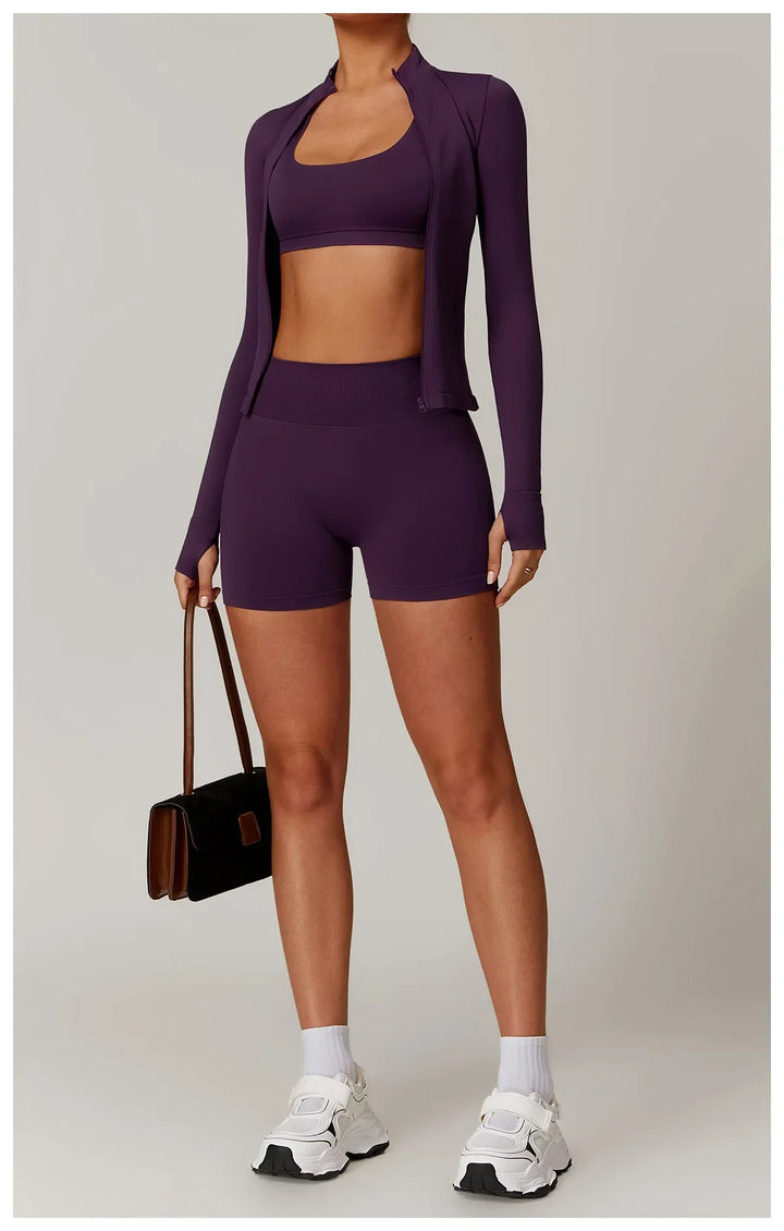 Nowa bezszwowa kurtka do jogi modelująca sylwetkę z zamkiem błyskawicznym