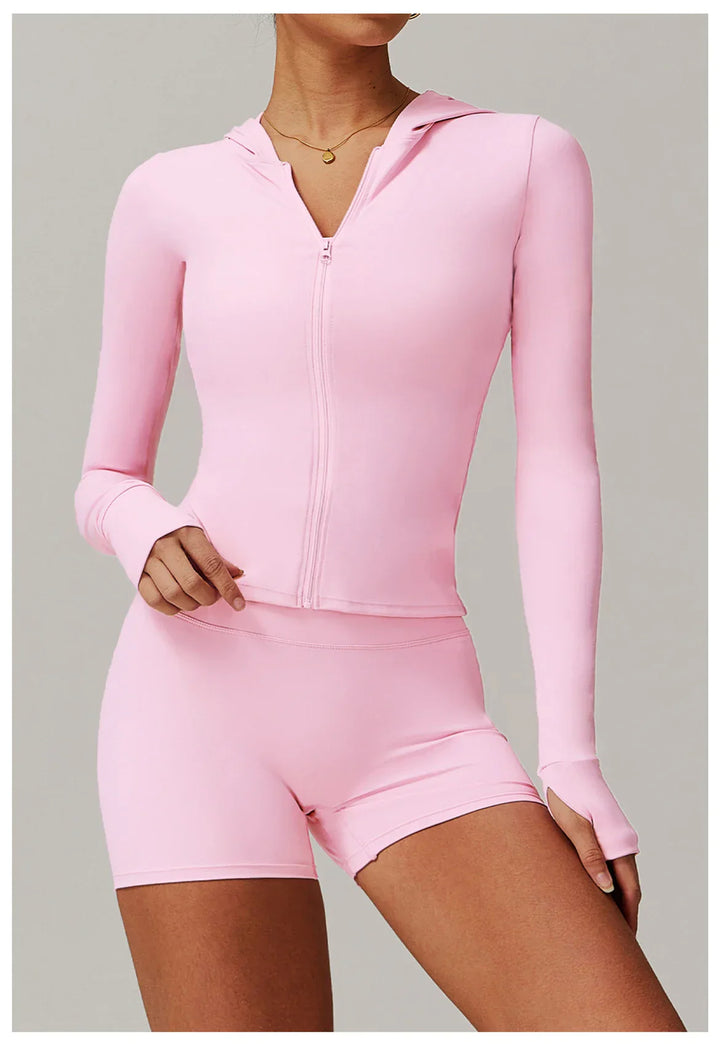 Kobieta Sportowa Kurtka z Kapturem i Długim Rękawem z Zamkiem