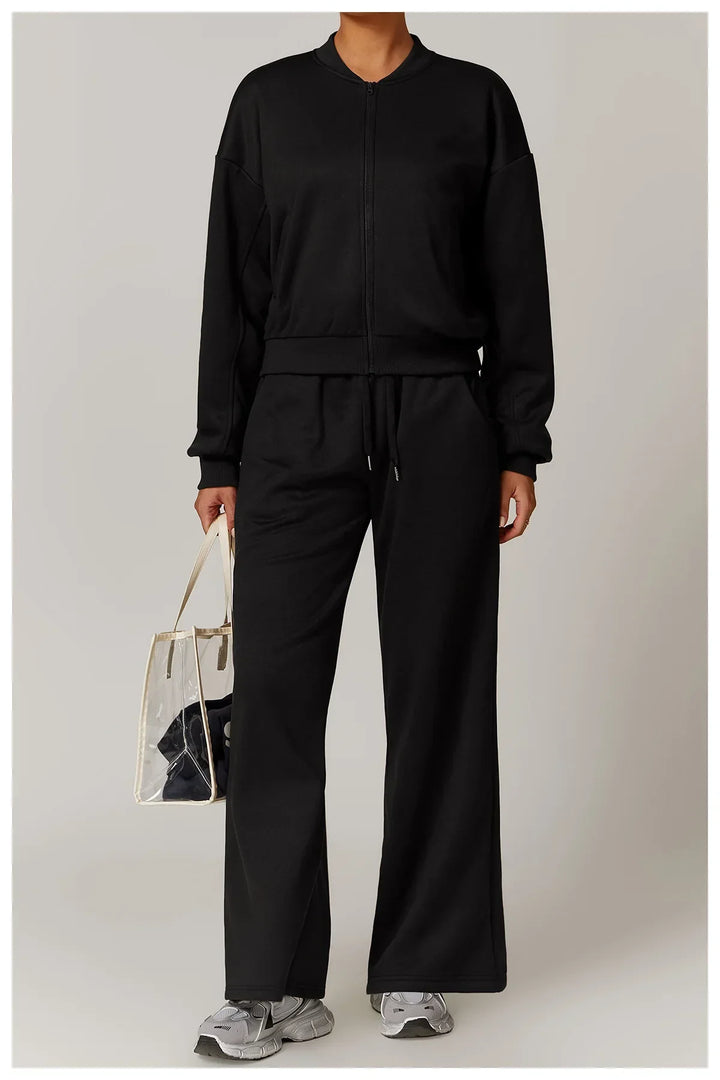 Luźna dresowa kurtka z zamkiem błyskawicznym i długim rękawem