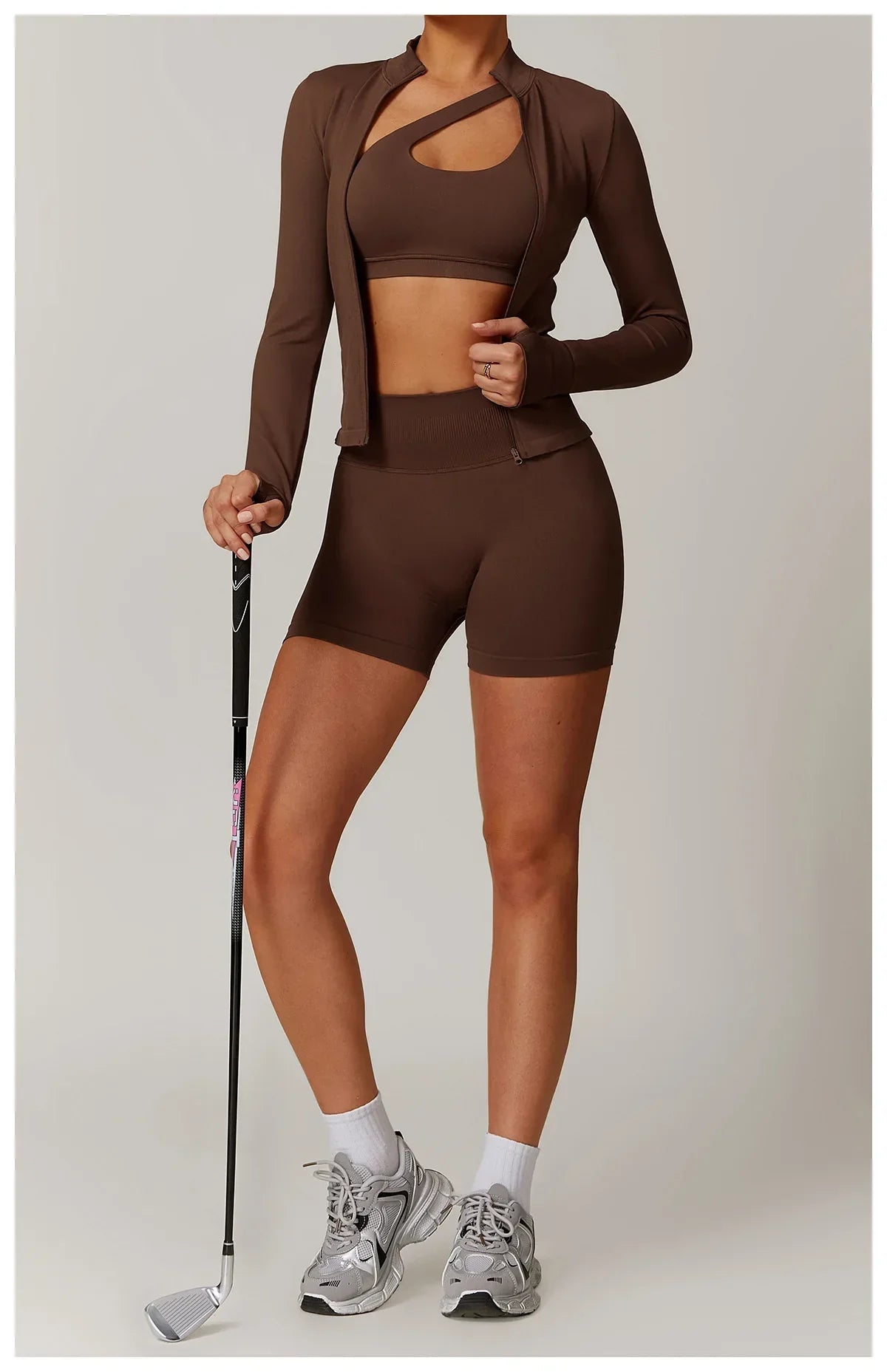 Nowa bezszwowa kurtka do jogi modelująca sylwetkę z zamkiem błyskawicznym