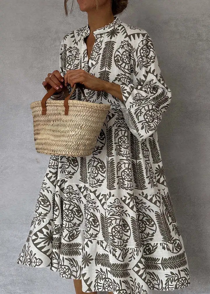 Milava™ | Sukienka z nadrukiem w kształcie litery A i dekoltem w serek