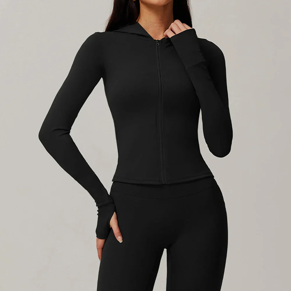 Kobieta Sportowa Kurtka z Kapturem i Długim Rękawem z Zamkiem