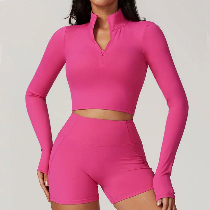 Slim Fit Długi Rękaw Kurtka do Jogi z Pół-Zipem