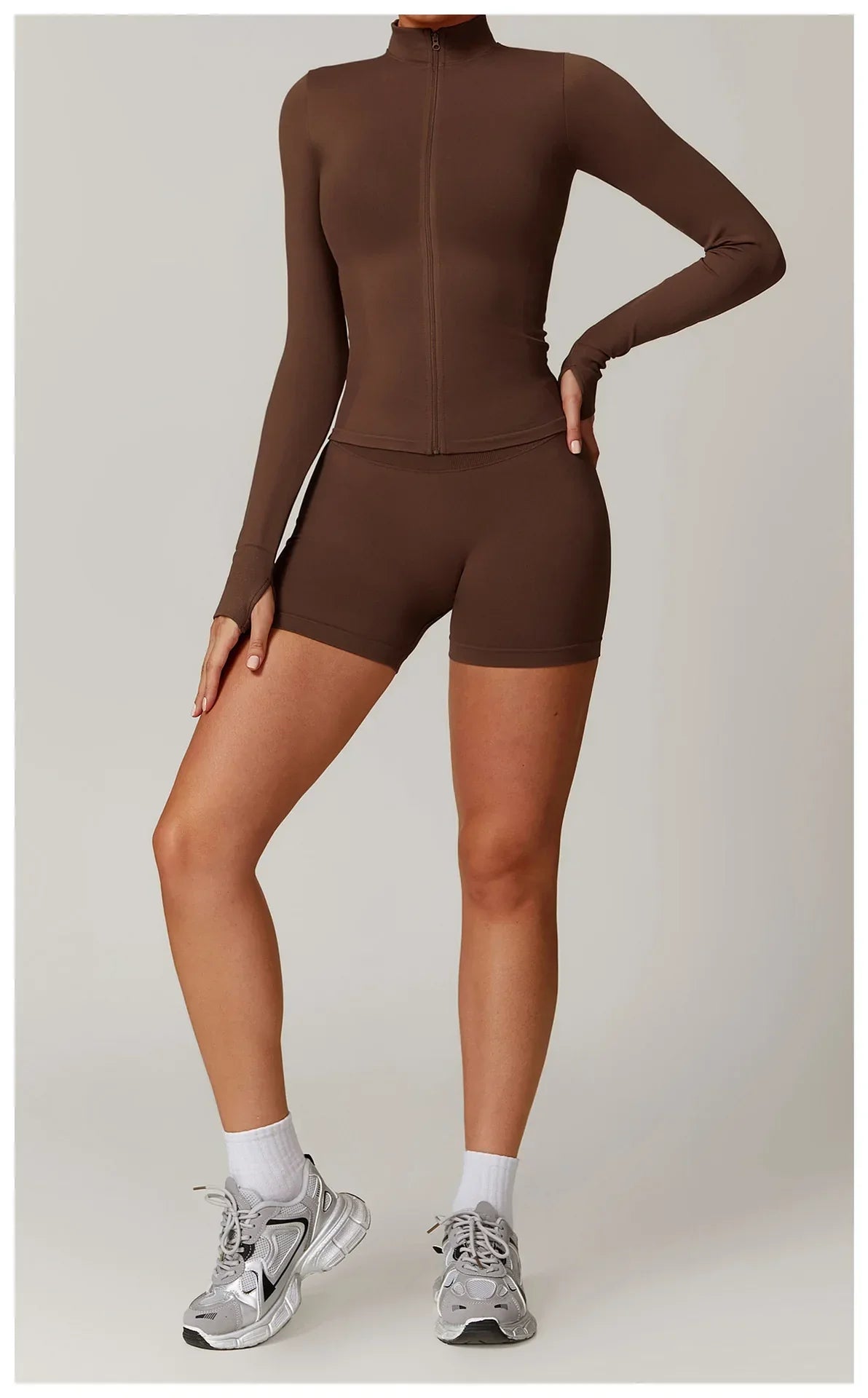 Nowa bezszwowa kurtka do jogi modelująca sylwetkę z zamkiem błyskawicznym