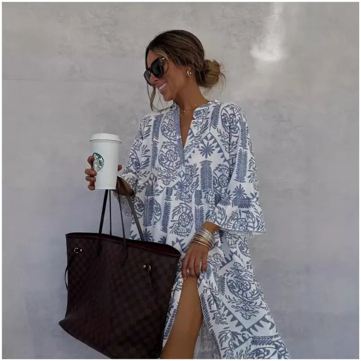 Milava™ | Sukienka z nadrukiem w kształcie litery A i dekoltem w serek