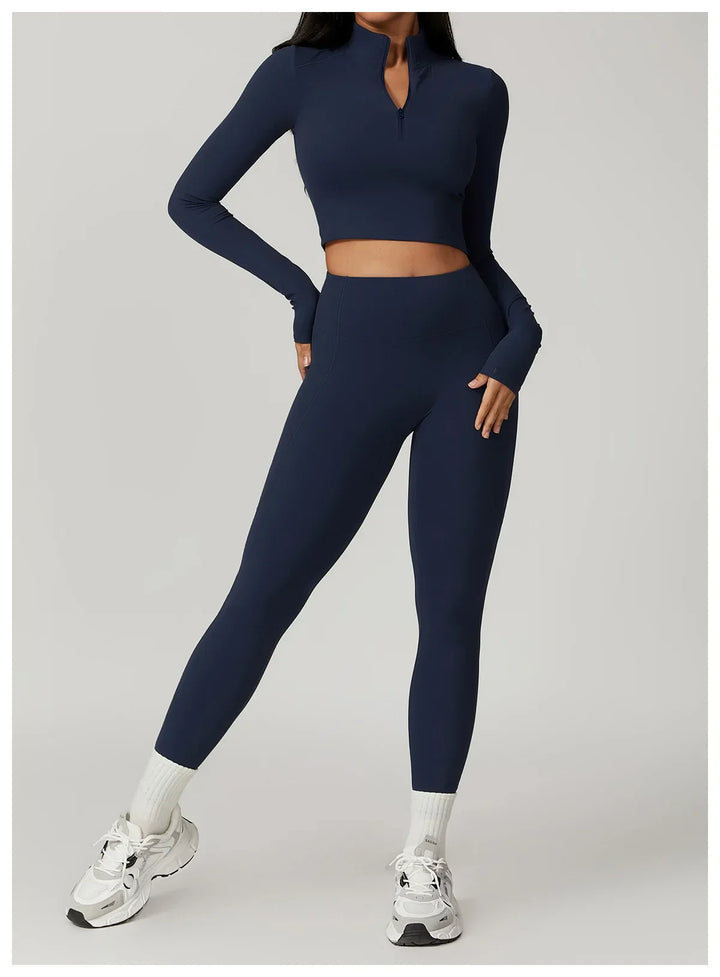 Slim Fit Długi Rękaw Kurtka do Jogi z Pół-Zipem