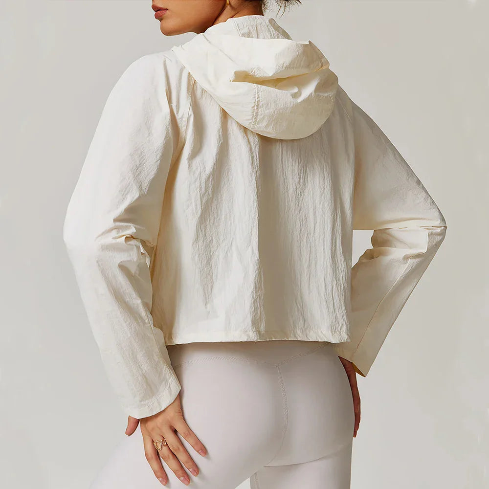 Kardigan damski z długimi rękawami i kapturem, zapinany na zamek