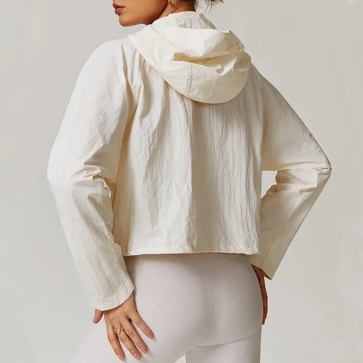 Kardigan damski z długimi rękawami i kapturem, zapinany na zamek