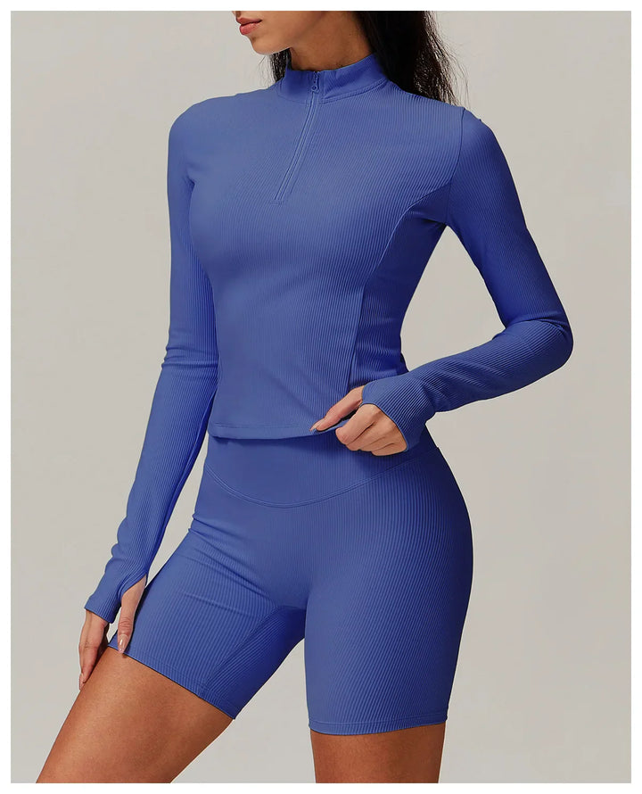 Damska kurtka do jogi z długim rękawem i półsuwnym zamkiem