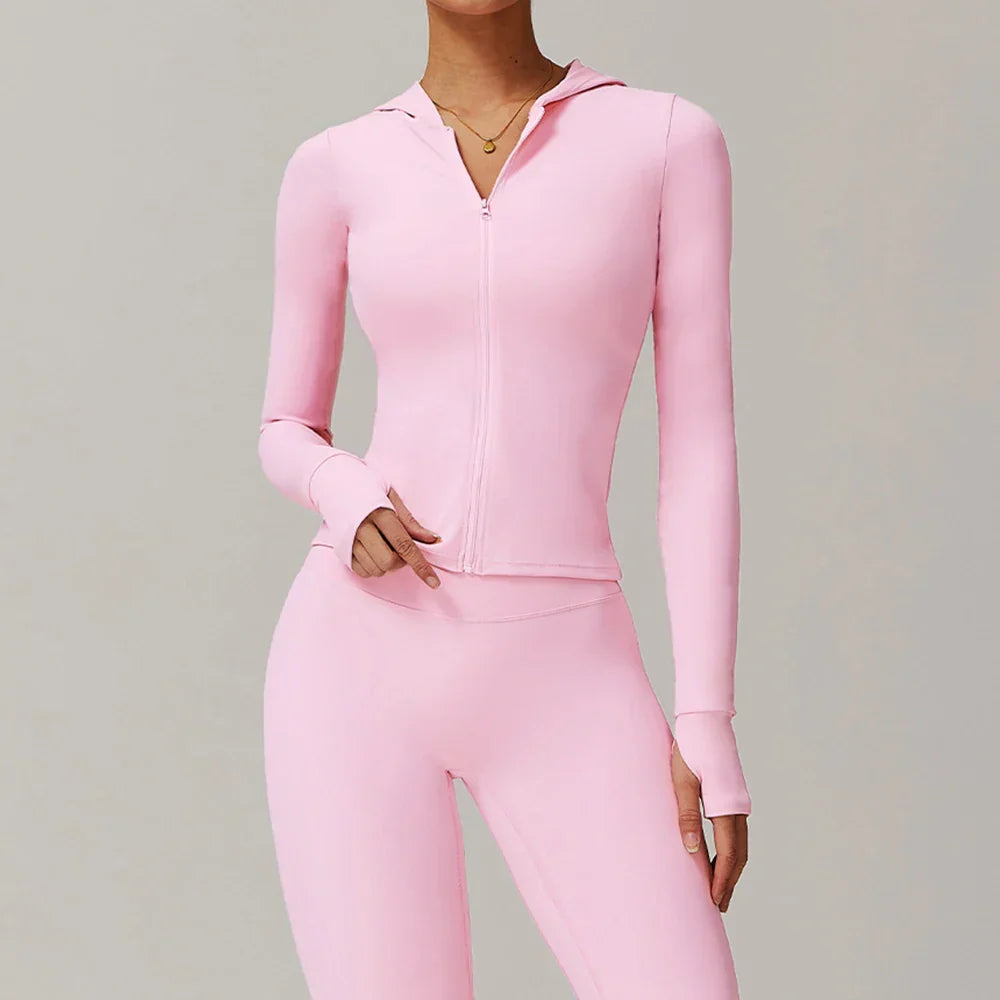 Kobieta Sportowa Kurtka z Kapturem i Długim Rękawem z Zamkiem