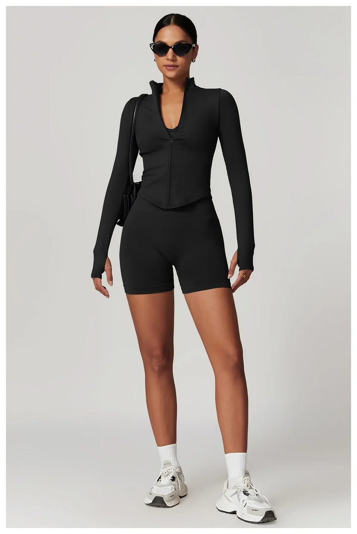 Bezszwowa kurtka z długimi rękawami i zamkiem