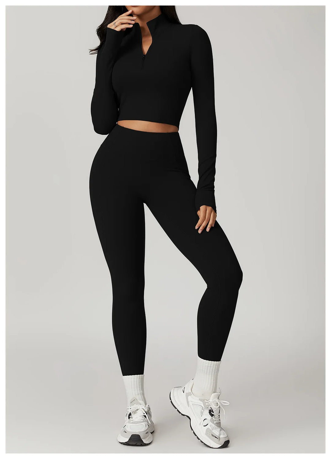 Slim Fit Długi Rękaw Kurtka do Jogi z Pół-Zipem