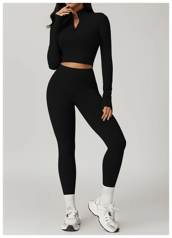 Slim Fit Długi Rękaw Kurtka do Jogi z Pół-Zipem