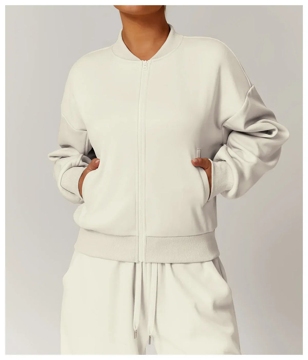 Luźna dresowa kurtka z zamkiem błyskawicznym i długim rękawem